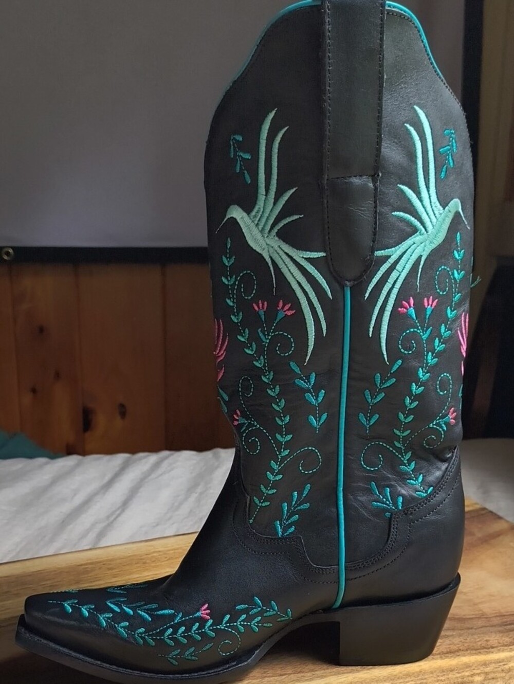 J.B. Dillon Black Western Leather Boots with Turquoise & Pink Embroidery 🩵NEW 8 - Picture 8 of 14